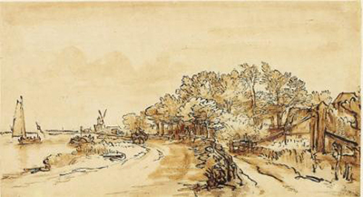 The Amsteldijk at Meerhuizen, Looking Towards The Little Windmill Rembrandt